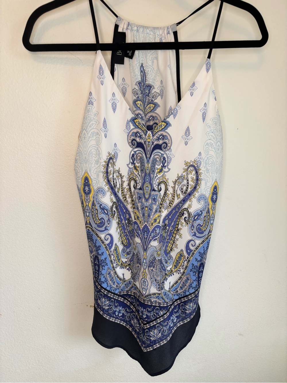 BCX White Paisley Halter Tank with Blue and Yellow Accents